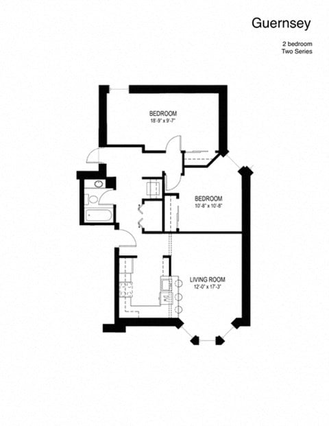 Floor plan for 2 beds, 1 bath, 829 sqft